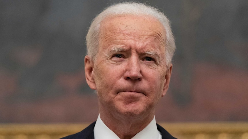 President Joe Biden speaks about the coronavirus in the State Dinning Room.