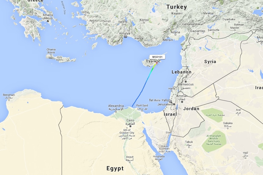 A map of the flight path MS181 took to Cyprus.