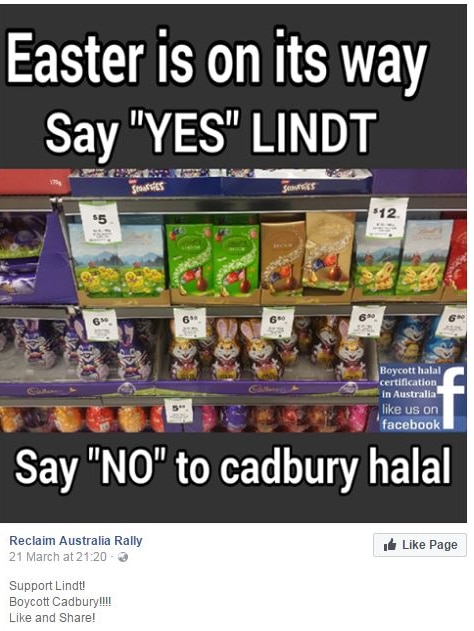 Boycott Cadbury's post on Reclaim Australia Facebook page