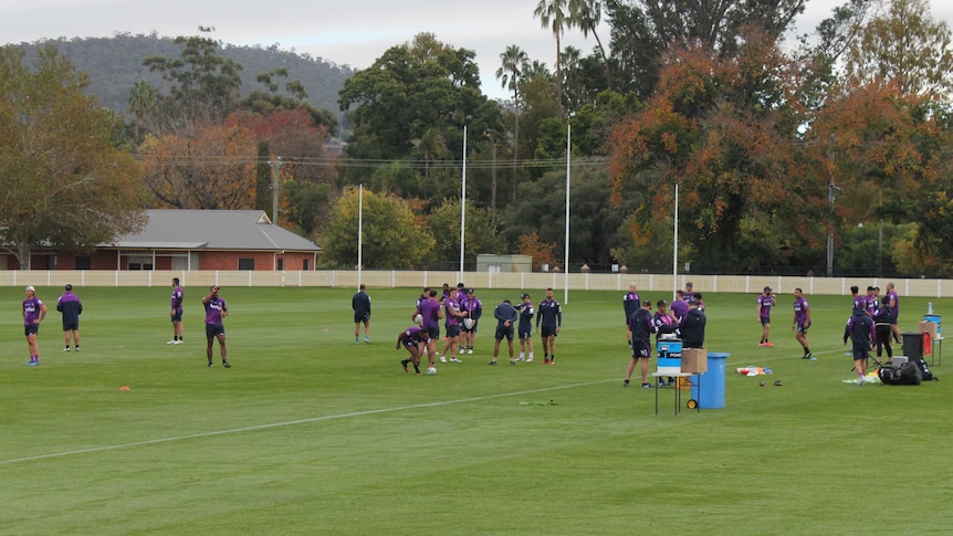 Melbourne Storm players training on Albury Football Ground.