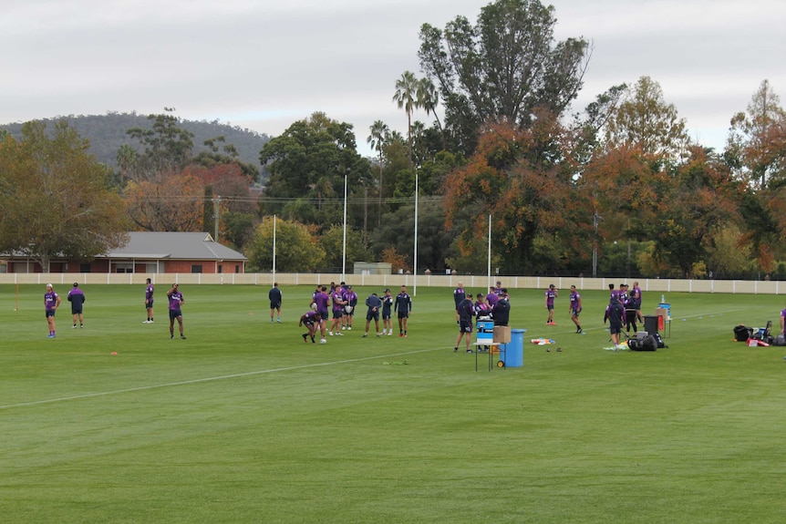 Melbourne Storm players training on Albury Football Ground.