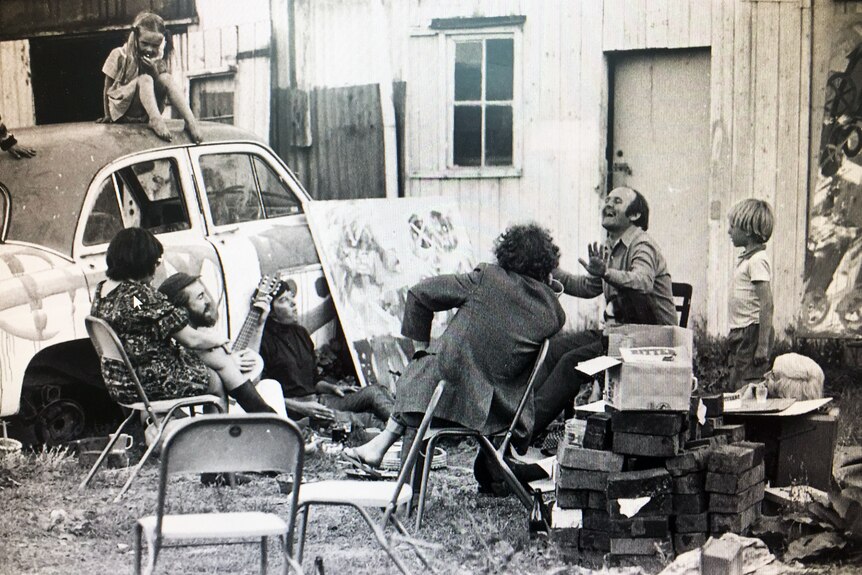a black and white image of an artists' bush retreat