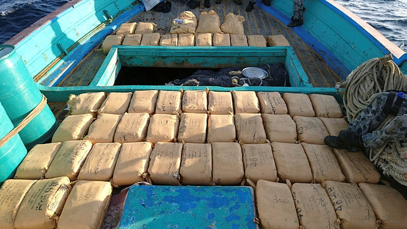 Narcotics seized by HMAS Warramunga on the deck of a trafficking vessel during an operation in the Arabian Sea.