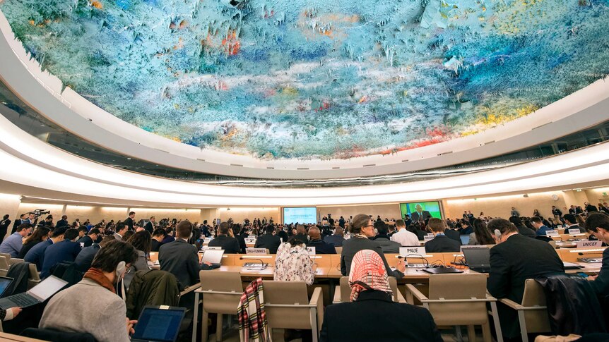 The United Nations Human Rights Council sits for a session.