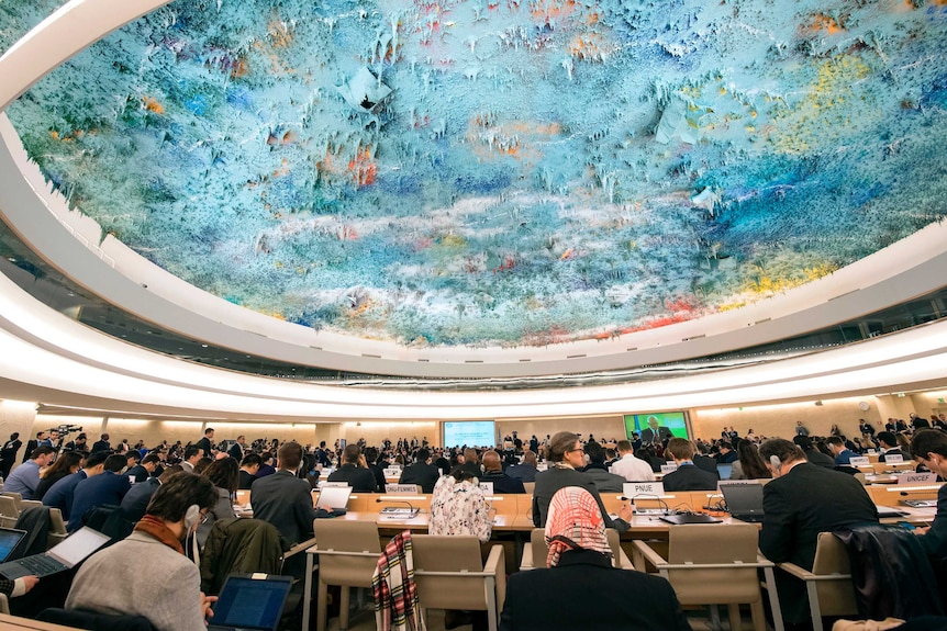 The United Nations Human Rights Council sits for a session.