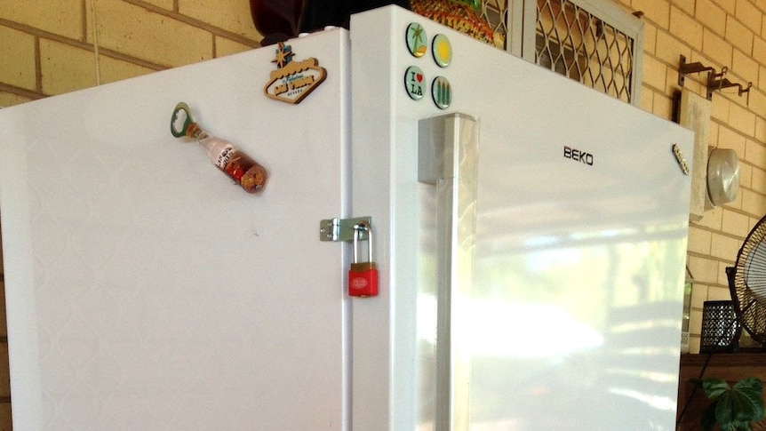 Padlocked beer fridge