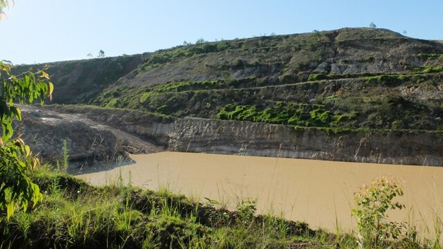 A newly-excavated part of the dump holding an estimated 20-million litres of sediment-laden water.