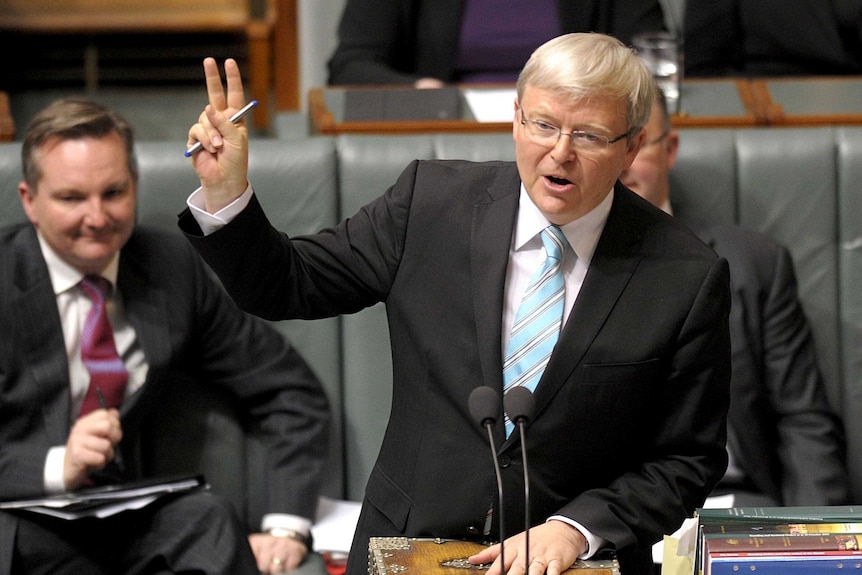 Prime Minister Kevin Rudd speaks during question time.