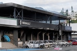 Burnt out Renault building in New Cal