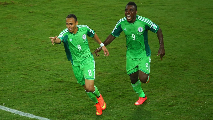 Peter Odemwingie celebrates scoring for Nigeria