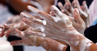 Children washing their hands