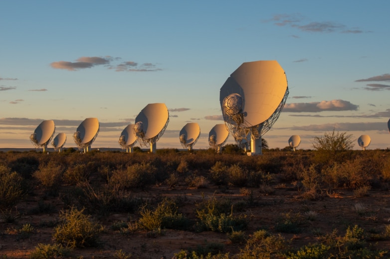 Wide shot of antennas at the MeerKAT telescope