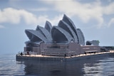 The Sydney Opera House rendered in the video game Minecraft.
