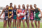 Representatives from the eight Super Netball franchises at the season launch in Sydney.