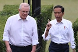 Australian Prime Minister Scott Morrison and Indonesian President Joko Widodo arrive for high tea.