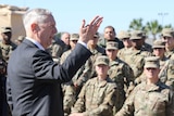 US Secretary of Defence James Mattis speaks to troops at Base Camp Donna, Texas.