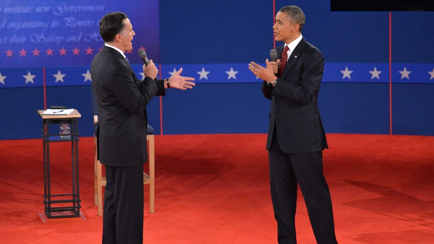 Mitt Romney and Barack Obama debate at Hofstra University.