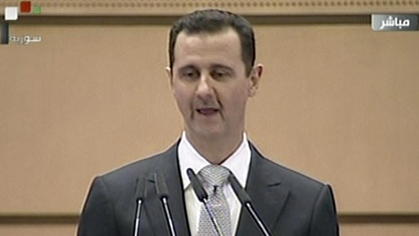 Bashar al-Assad delivers a speech