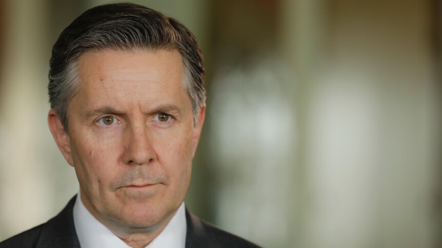 A close shot of Health Minister Mark Butler's face, looking serious.