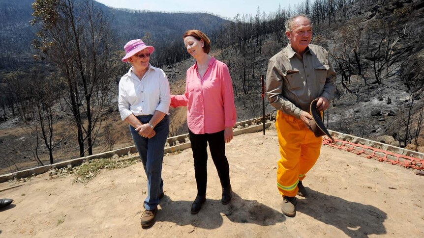 Julia Gillard tours bushfire-damaged property