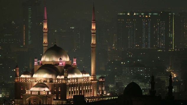 The Mohammed Ali mosque at the Salaheddine Citadel submerges into darkness during Earth Hour