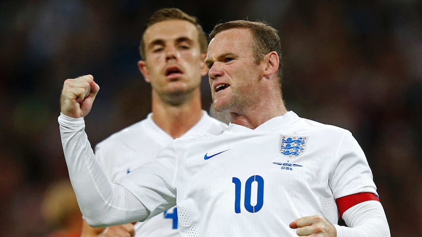 Rooney celebrates goal against Norway