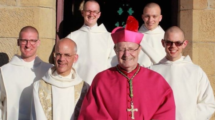 Tasmanian Catholic Archbishop Julian Porteous with Benedictine monks.
