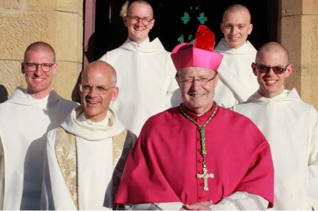 Tasmanian Catholic Archbishop Julian Porteous with Benedictine monks.