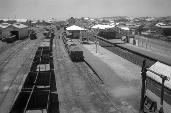 North Fremantle railway station and goods shed in 1948.
