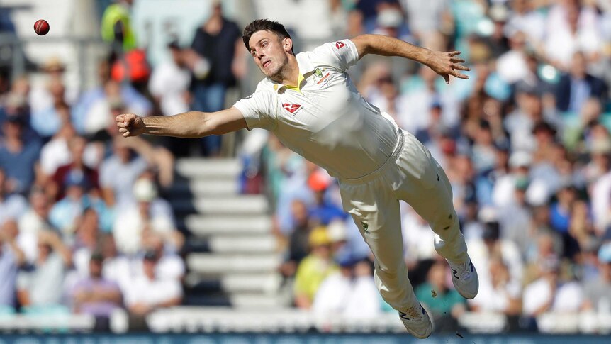 Mitch Marsh dives majestically for a cricket ball