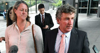 Former farmers Michael and Dimity Hirst outside the royal commission hearing.