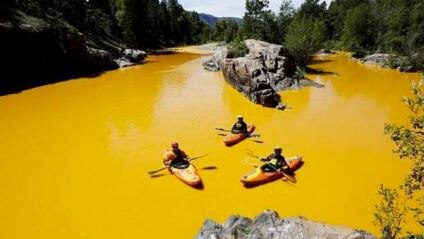 An image included in a draft Eurobodalla Shire Council submission shows pollution caused by a gold mine in Colorado's Animas River in the United States.