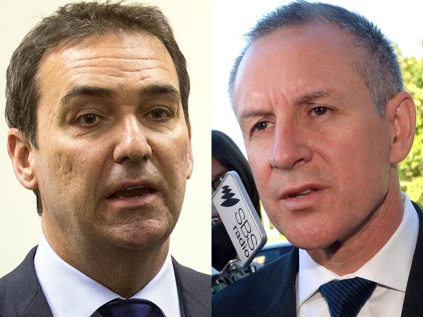 LtoR South Australia Liberal leader Steven Marshall and South Australia Premier Jay Weatherill.