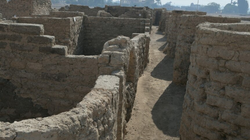 The walls of a recently uncovered ancient Egyptian city. 