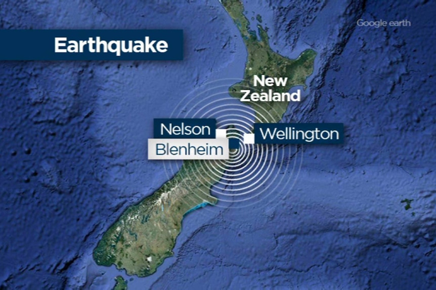 A map shows where an earthquake struck New Zealand's south island