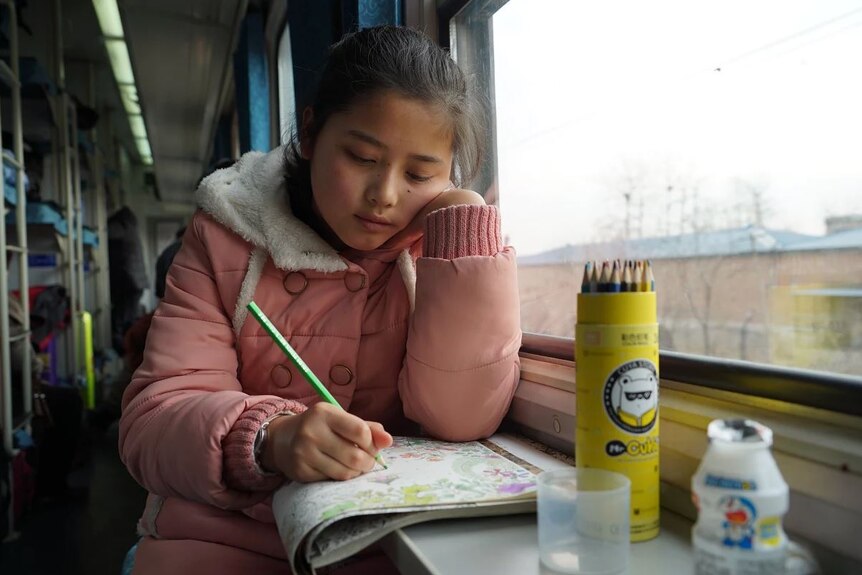 Chinese girl on train for NY