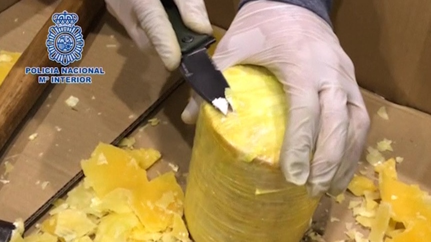 Cocaine packed in yellow wax to mimic the inside of a pineapple, then covered by previously emptied out pineapple skins.