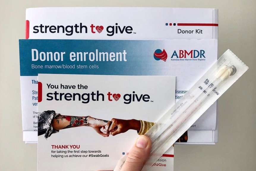 A postal cheek swab kit that allows people to sign up as bone marrow donors from home.