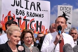 Abbott speaking at the anti-carbon tax rally in Canberra