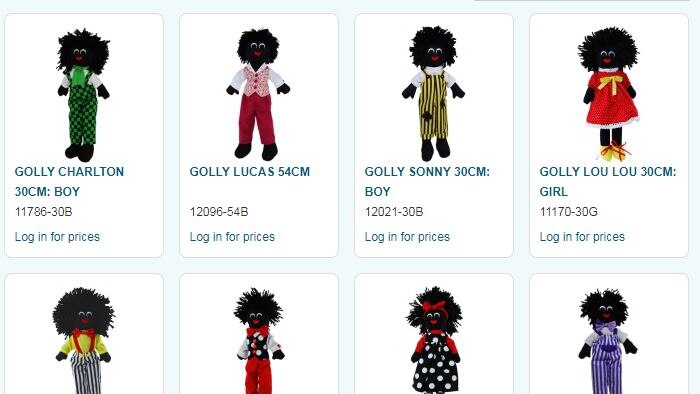Screenshot of online website selling gollywog dolls