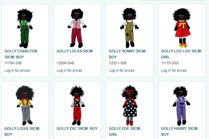 Screenshot of online website selling gollywog dolls