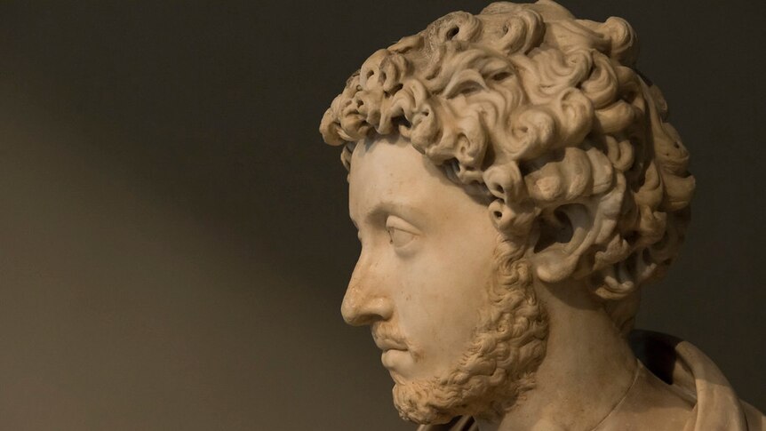 A marble bust of Roman Emperor Marcus Aurelius