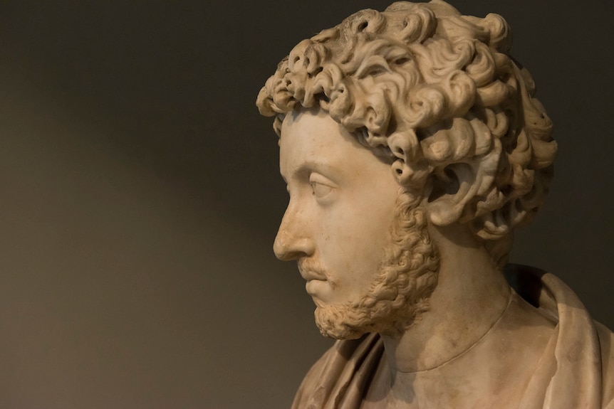 A marble bust of Roman Emperor Marcus Aurelius