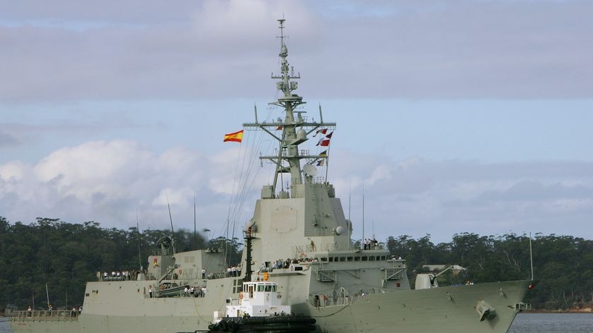 Air warfare: A Spanish F100 on a visit to Woolloomooloo Bay in Sydney