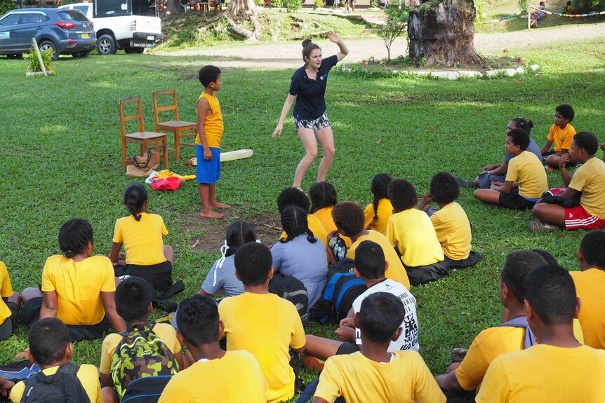 Volunteer Bridget Fasnacht teaches Fijian children water safety