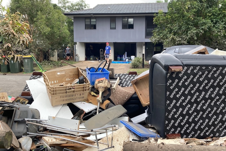 A pile of rubbish from a flooded Brisbane house