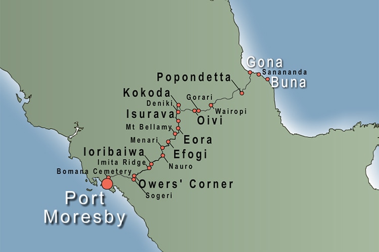 Map showing Gorari, near Kokoda, in Papua New Guinea.