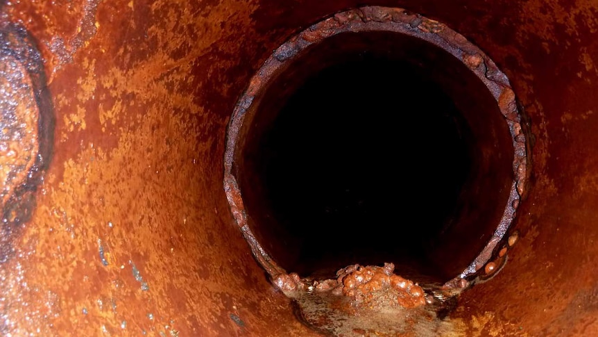 A corroded water pipe at QEII Medical centre in Perth.