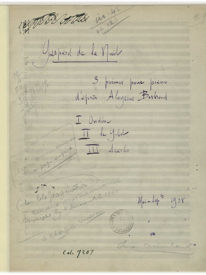 Front page of Ravel's manuscript for Gaspard de la Nuit