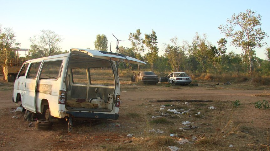 Abandoned cars litter the streets in the remote Aboriginal community of Doomadgee.